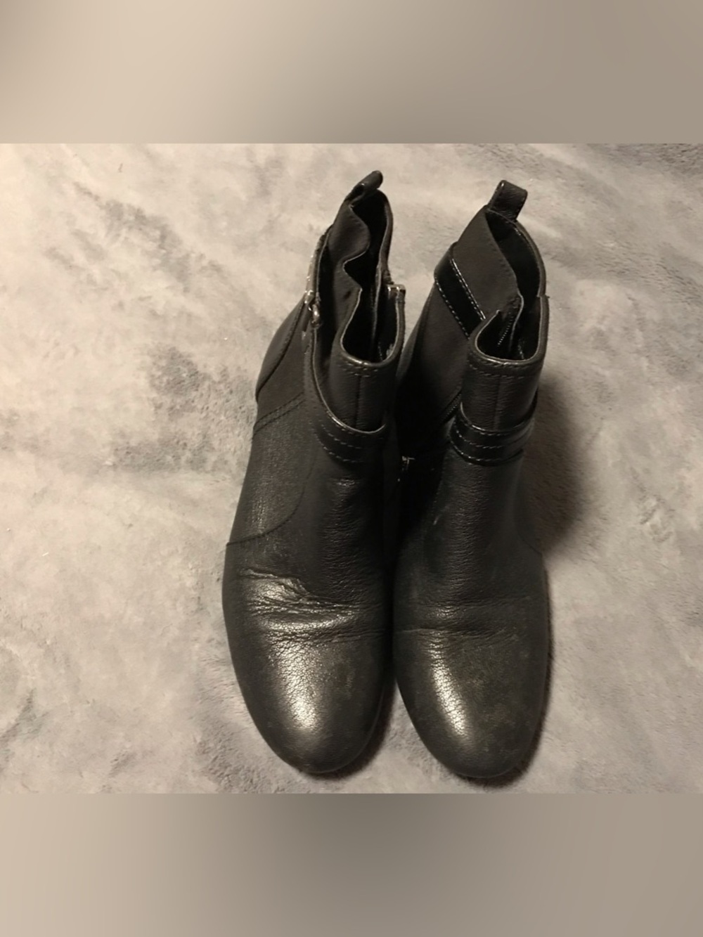 Anne Klein Black Leather Ankle Booties with Side Zip